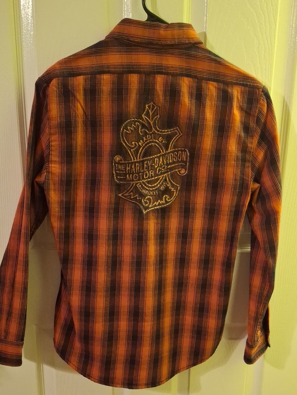 Harley-Davidson Orange and Black Plaid Workshirt with Back Embroidery